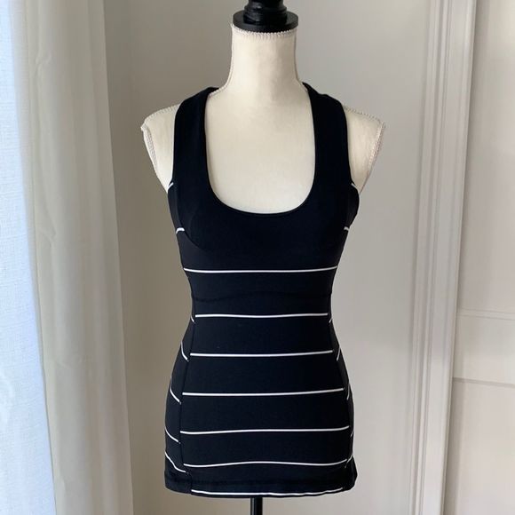 Lululemon black & white striped racer back tank - Picture 1 of 8